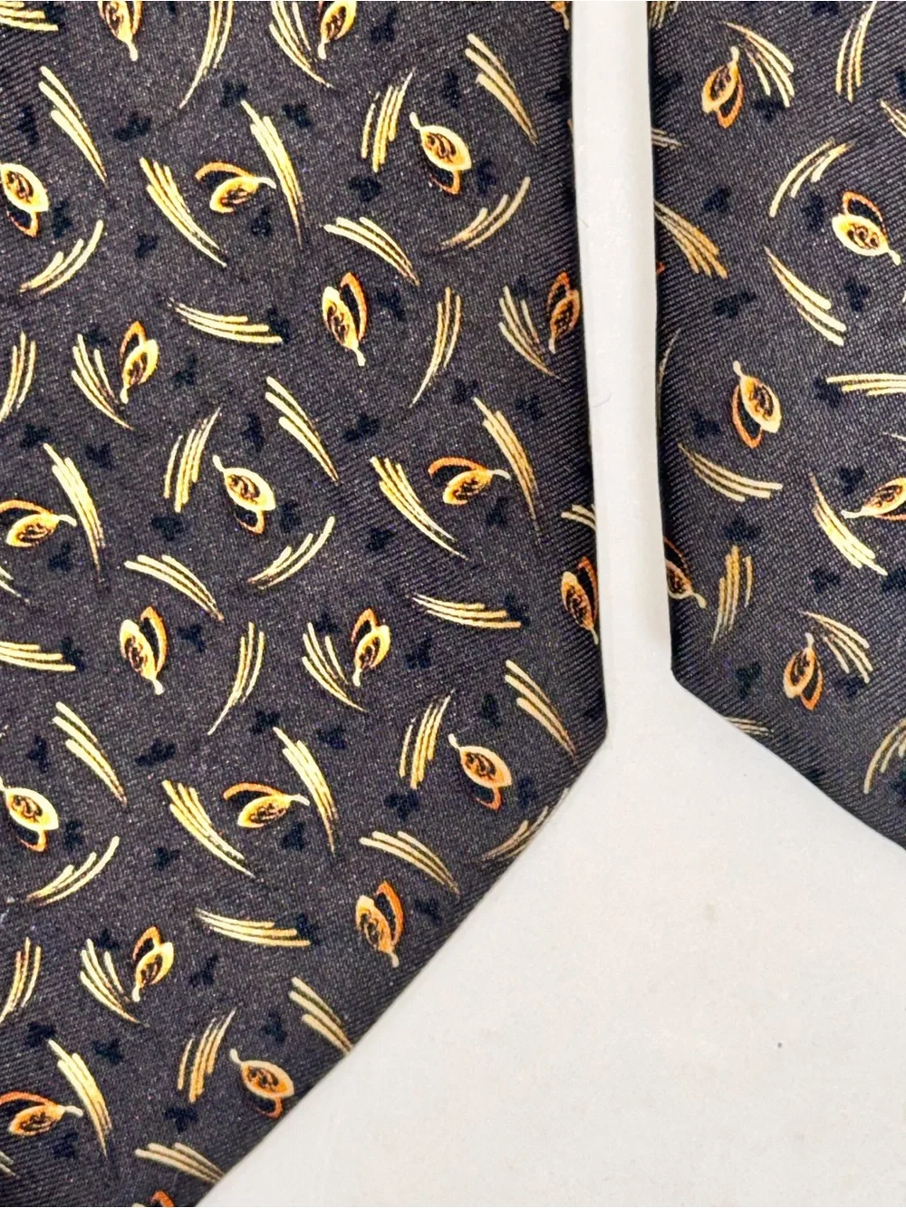 Joseph Abboud Men’s Necktie Gray Silk Tie with Gold and Olive Motif